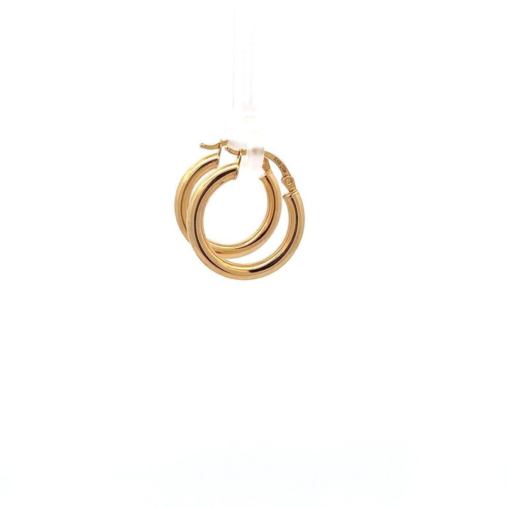 18K Gold Earrings Hoops Round Polished - Picture 9 of 9